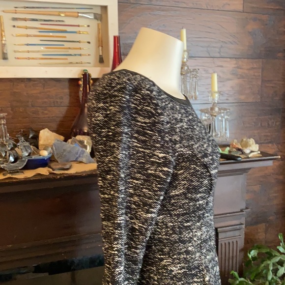 Marled Tweed A-Line Dress black with faux leather trim size 2P - Picture 7 of 14